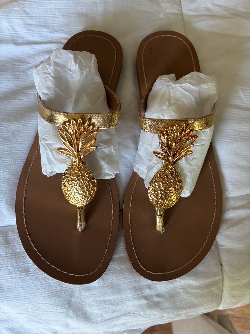 Lilly Pulitzer Gold Pineapple Thong Sandals